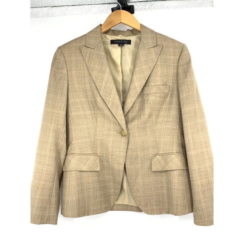 Womens Anne Klein British Riding jacket size 10P Suit Jacket blazer Plaid 2583